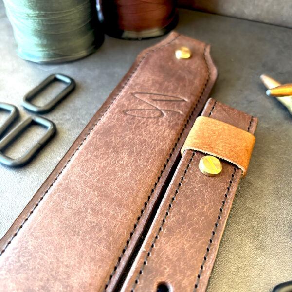 Walnut Brown Leather Rifle Sling w/ Chestnut Band